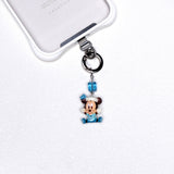Blue sailor vintage character phone charm with a blue Swarovski crystal accent and silver-tone hardware