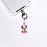 Pink heart vintage character phone charm with pink and clear Swarovski crystal accents and silver-tone hardware