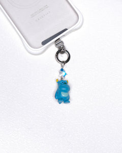 Blue vintage monster phone charm with a blue Swarovski crystal star and silver-tone hardware