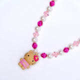 Pink Pearl Cat Charm Necklace