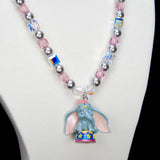 Additional product photo of a blue elephant vintage charm necklace with Swarovski crystals and pearls.