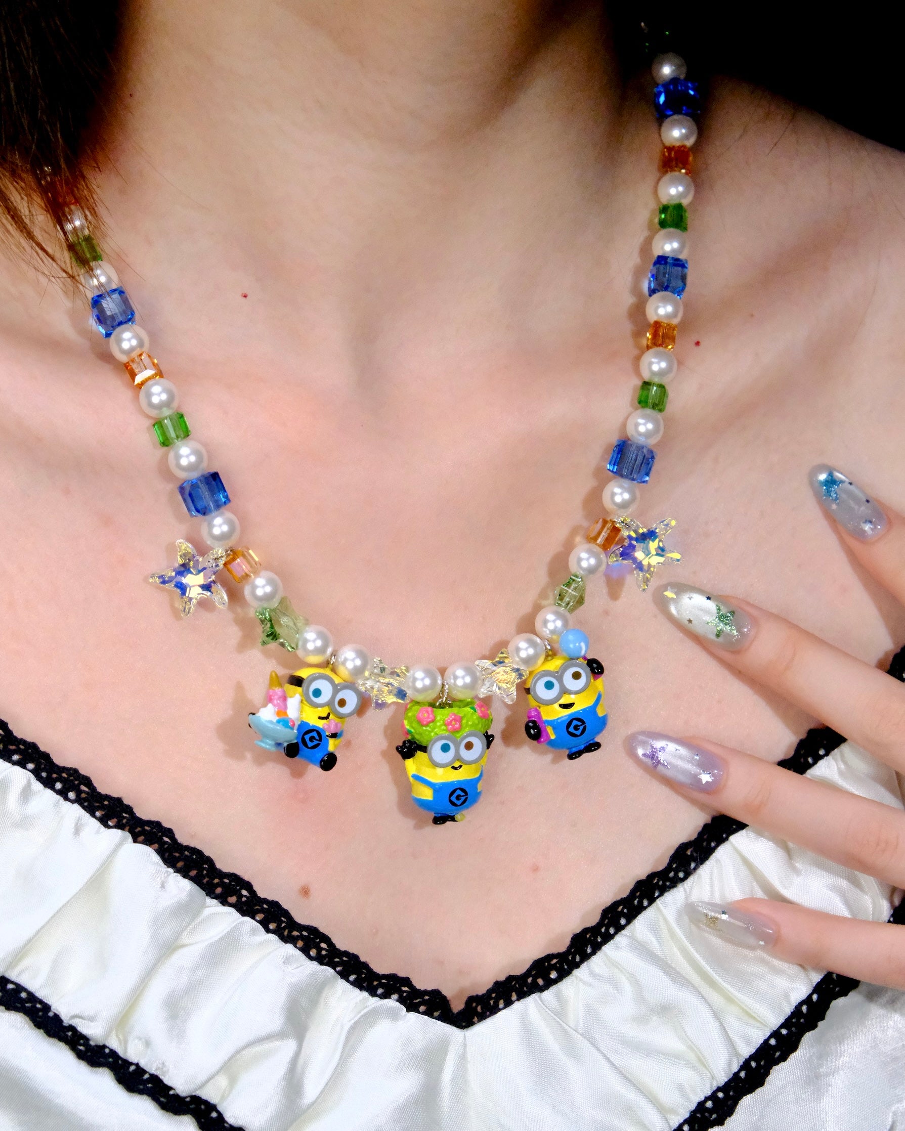 Detail product photo of Sunshine Trio Charm Necklace by Shinora Studio.