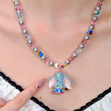 Detail product photo of Blue Elephant Charm Swarovski Necklace by Shinora Studio.