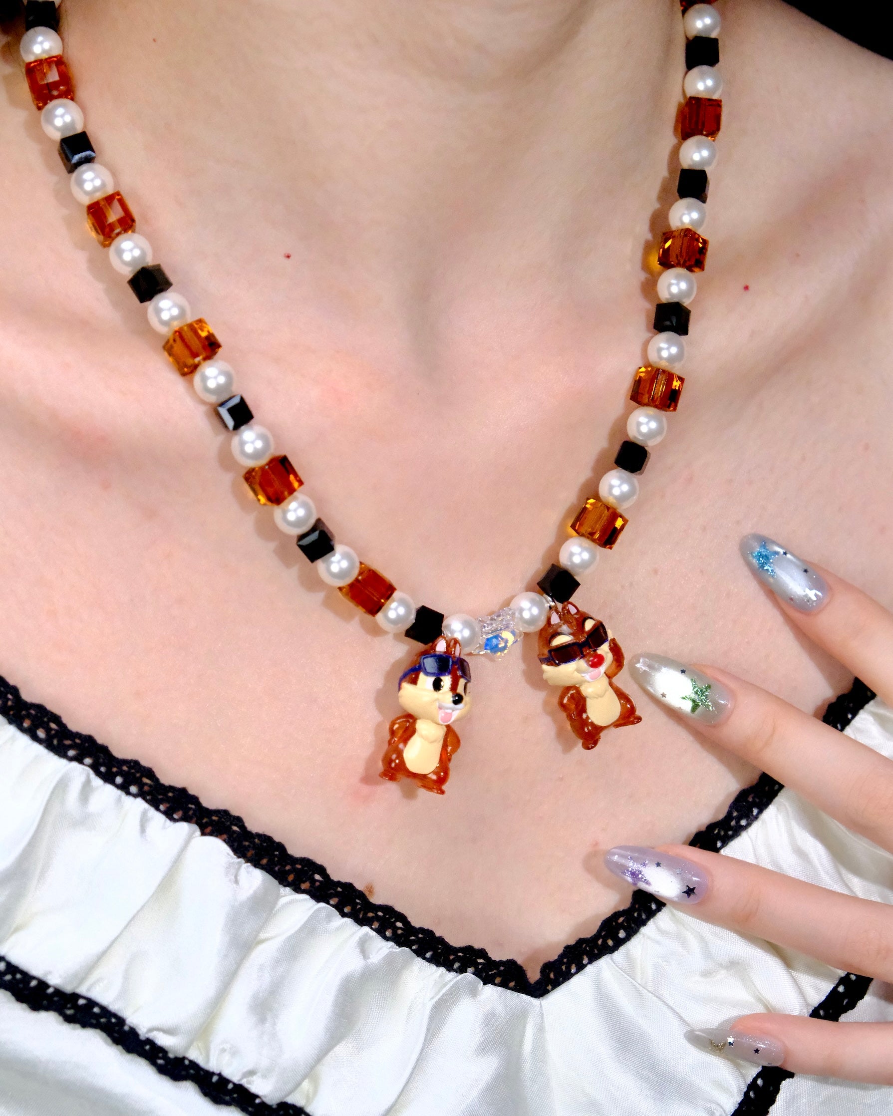 Additional product photo of Retro Sparkle Charm Necklace by Shinora Studio.