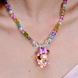 Close-up detail of Rainbow Melody Charm Necklace · handmade Swarovski crystal jewelry