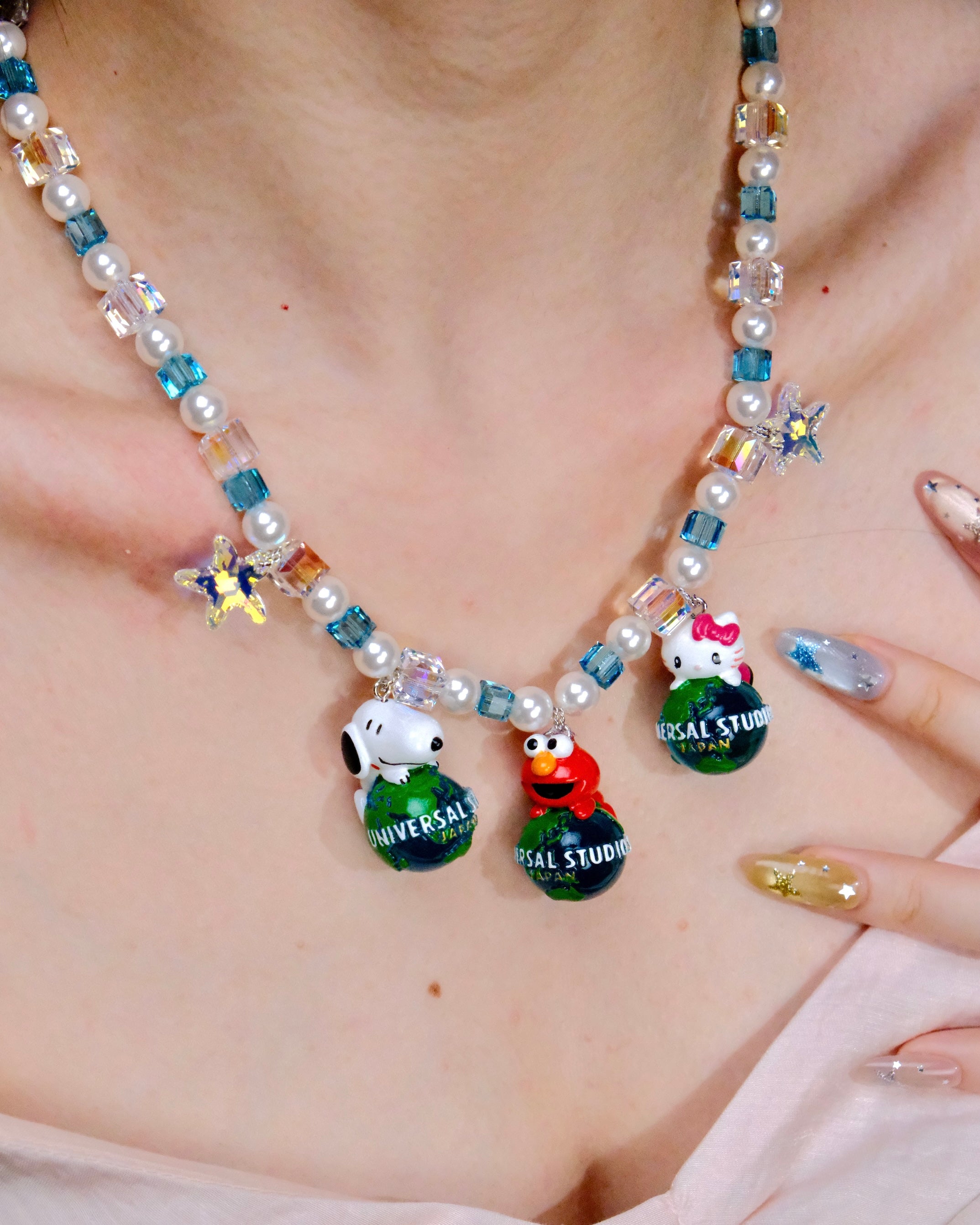 Complete set view of Global Adventure Charm Necklace · handmade Swarovski crystal jewelry