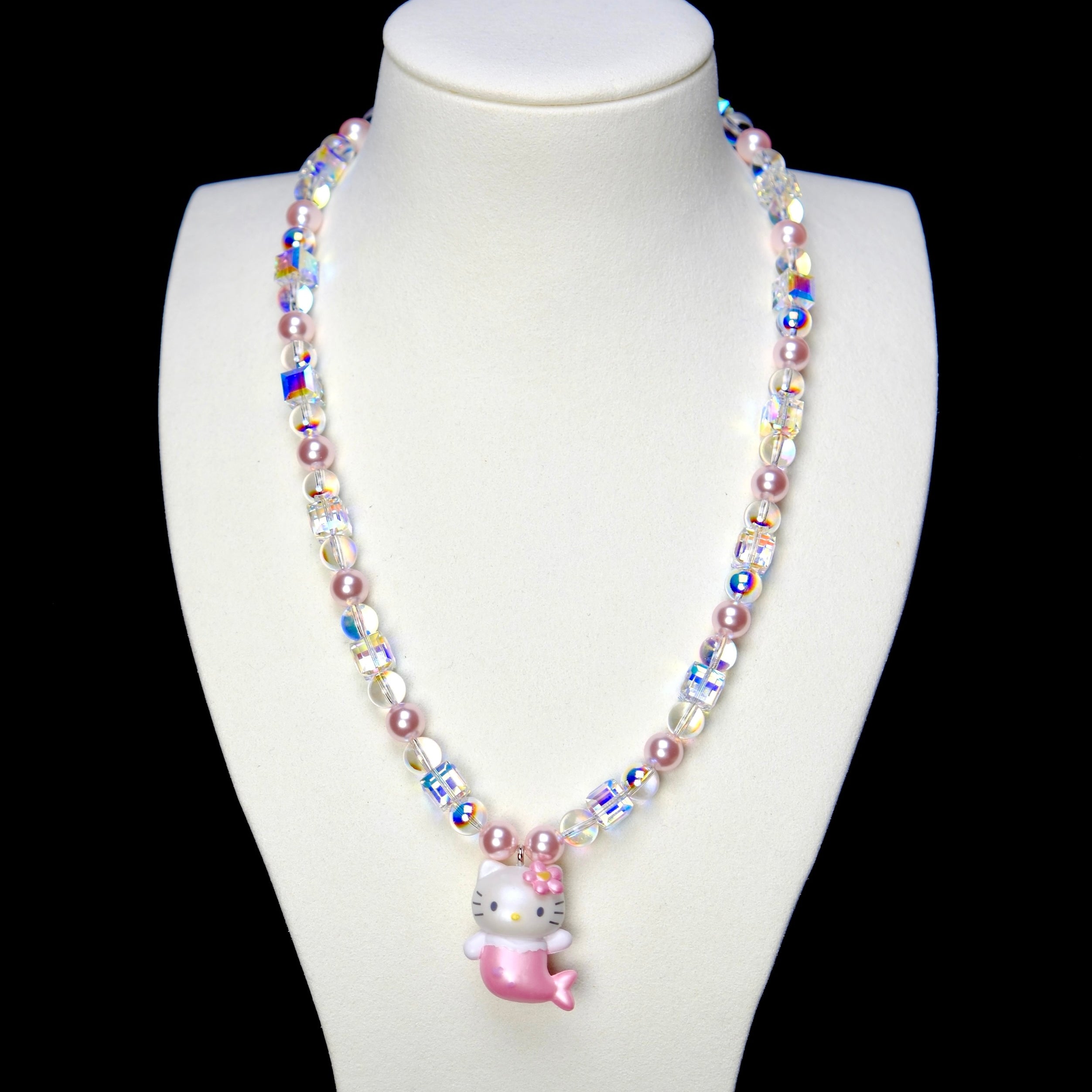 Pink Mermaid Cat Charm Necklace