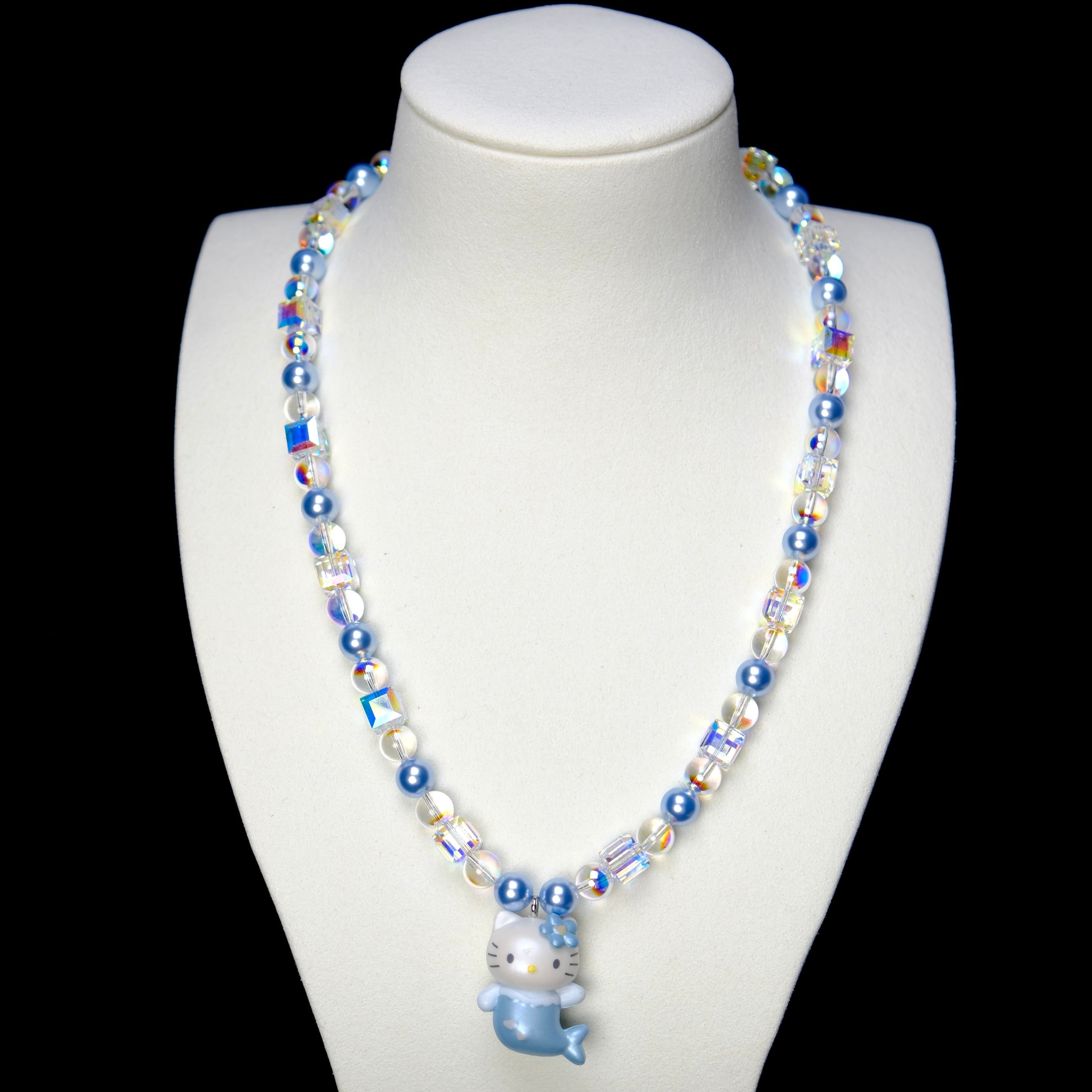 Blue Mermaid Cat Charm Necklace