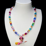 Pink Witch Mouse Charm Swarovski Necklace