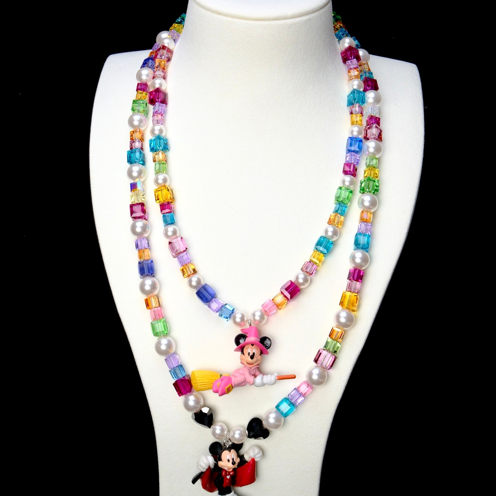 Pink Witch Mouse Charm Swarovski Necklace