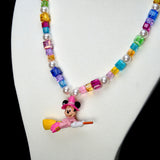 Pink Witch Mouse Charm Swarovski Necklace