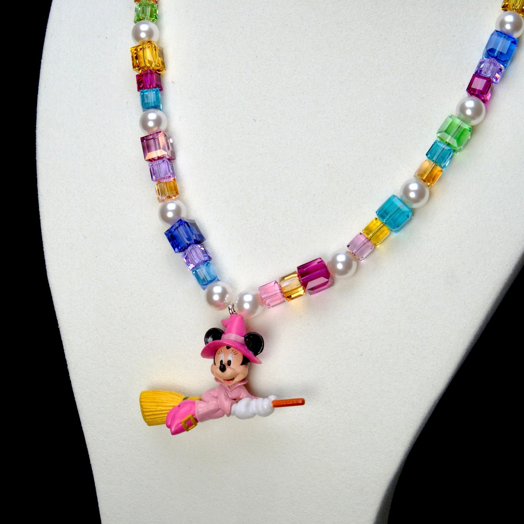 Pink Witch Mouse Charm Swarovski Necklace