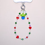 Red Heart & Green Crystal Phone Chain