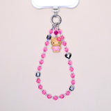 Pink & Black Heart Crystal Phone Chain