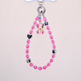 Pink & Black Heart Crystal Phone Chain