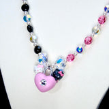 Sweet Contrast Pink Heart Lock Necklace