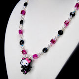Pink Noir Cat Charm Necklace