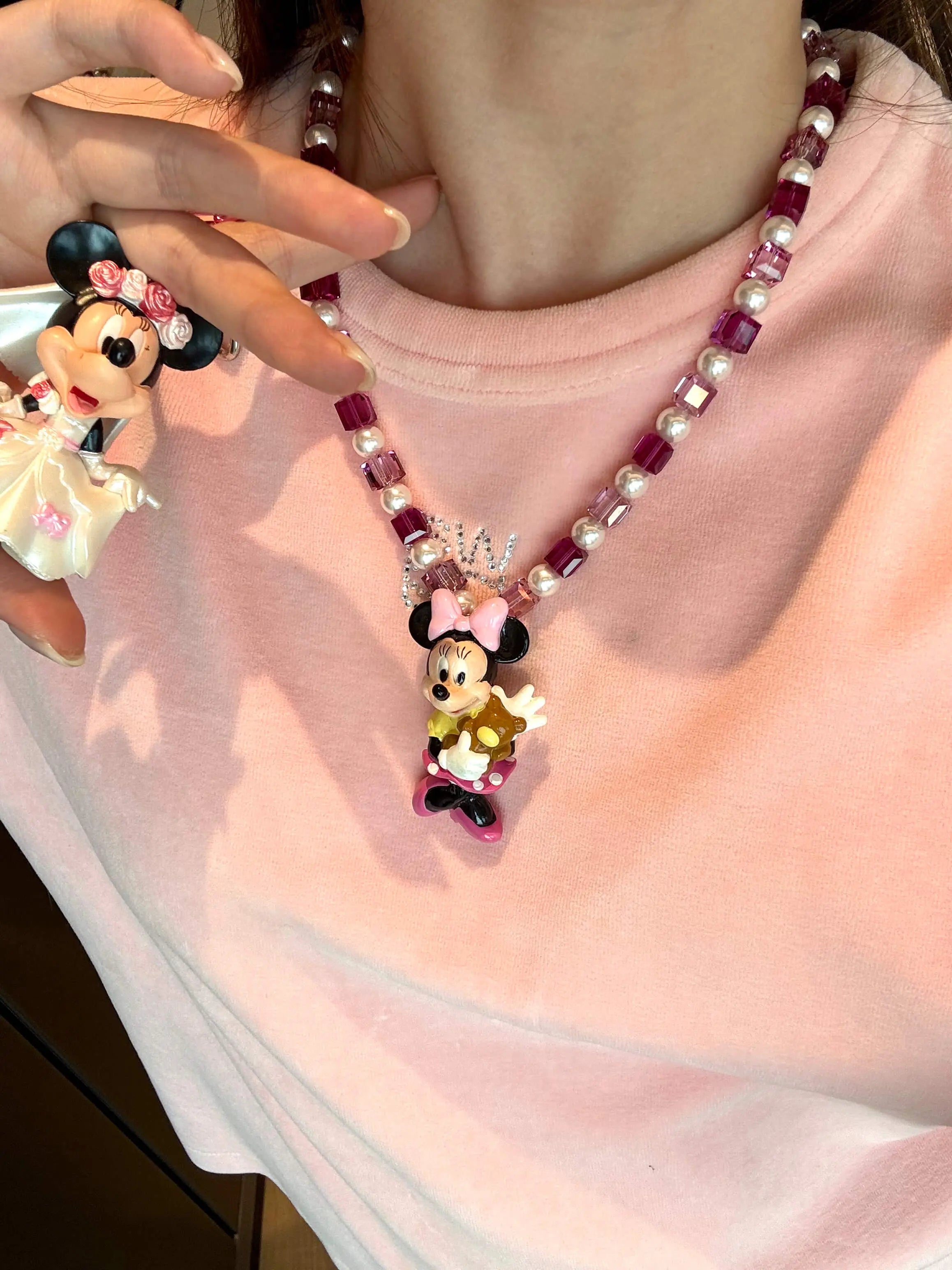 Pink Bow Dream Charm Swarovski Necklace