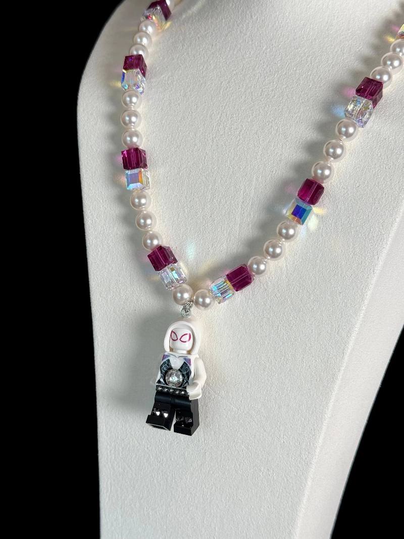 Vintage charm pendant with Swarovski rhinestones on handmade crystal necklace - unique gift for her
