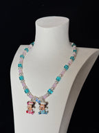 Pastel crystal charm necklace with dual vintage charms - handmade Swarovski beaded jewelry by ShinoraStudio