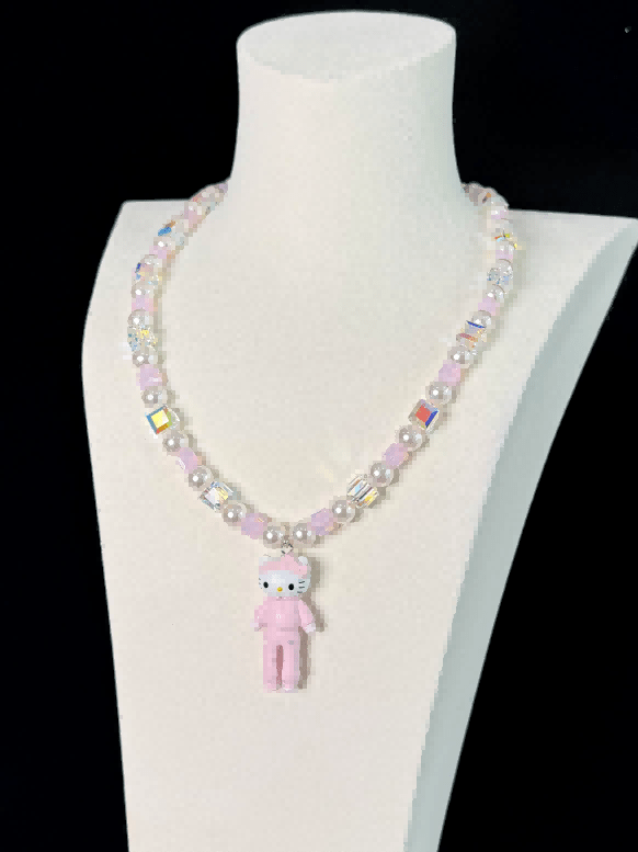 Iridescent crystal charm necklace with Swarovski pearls - handmade beaded jewelry by ShinoraStudio