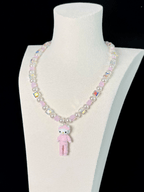 Iridescent crystal charm necklace with Swarovski pearls - handmade beaded jewelry by ShinoraStudio