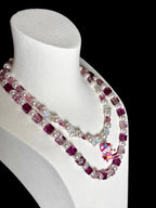 Double-layer design close-up on handmade pink Swarovski crystal charm necklace by ShinoraStudio