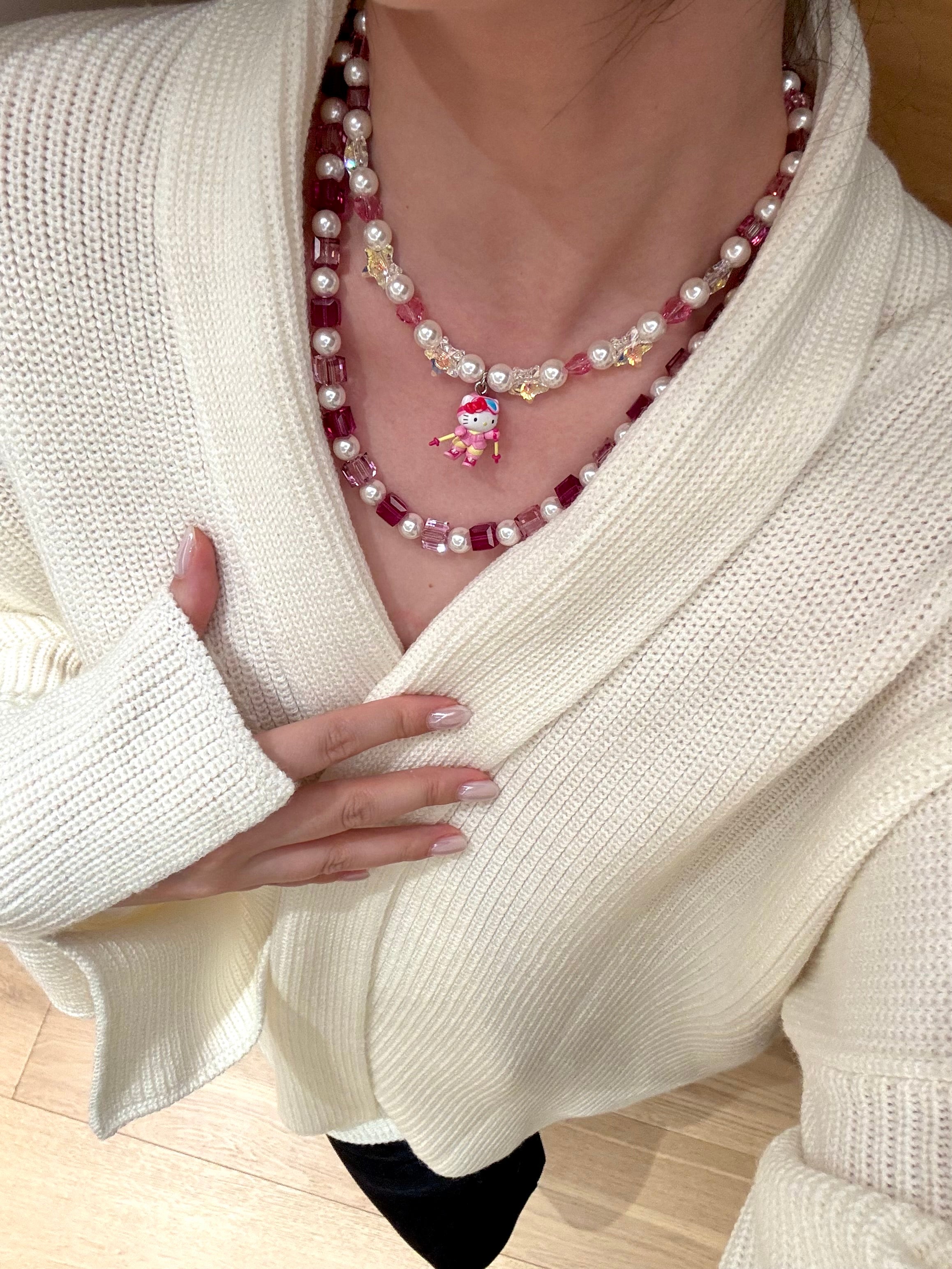 Limited Edition Pink Ski Charm Double‑Layer Swarovski Necklace