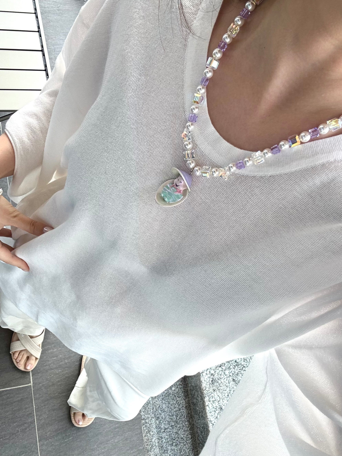 Crystal and pearl charm necklace with seashell pendant - handmade beaded jewelry by ShinoraStudio