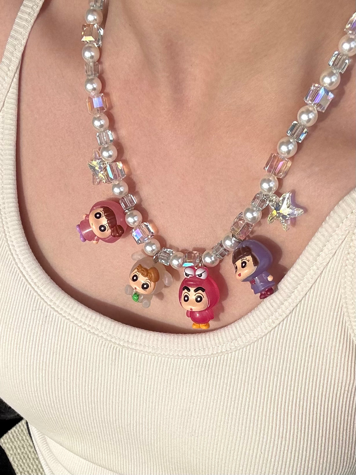 Vintage charm pendant on handmade Swarovski crystal and pearl necklace - unique gift for her