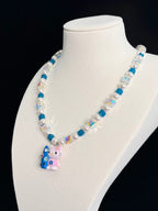Vintage charm pendant on handmade teal Swarovski crystal and pearl necklace - unique gift for her