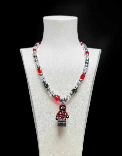Red and black crystal charm necklace with Swarovski pearls - handmade beaded jewelry by ShinoraStudio