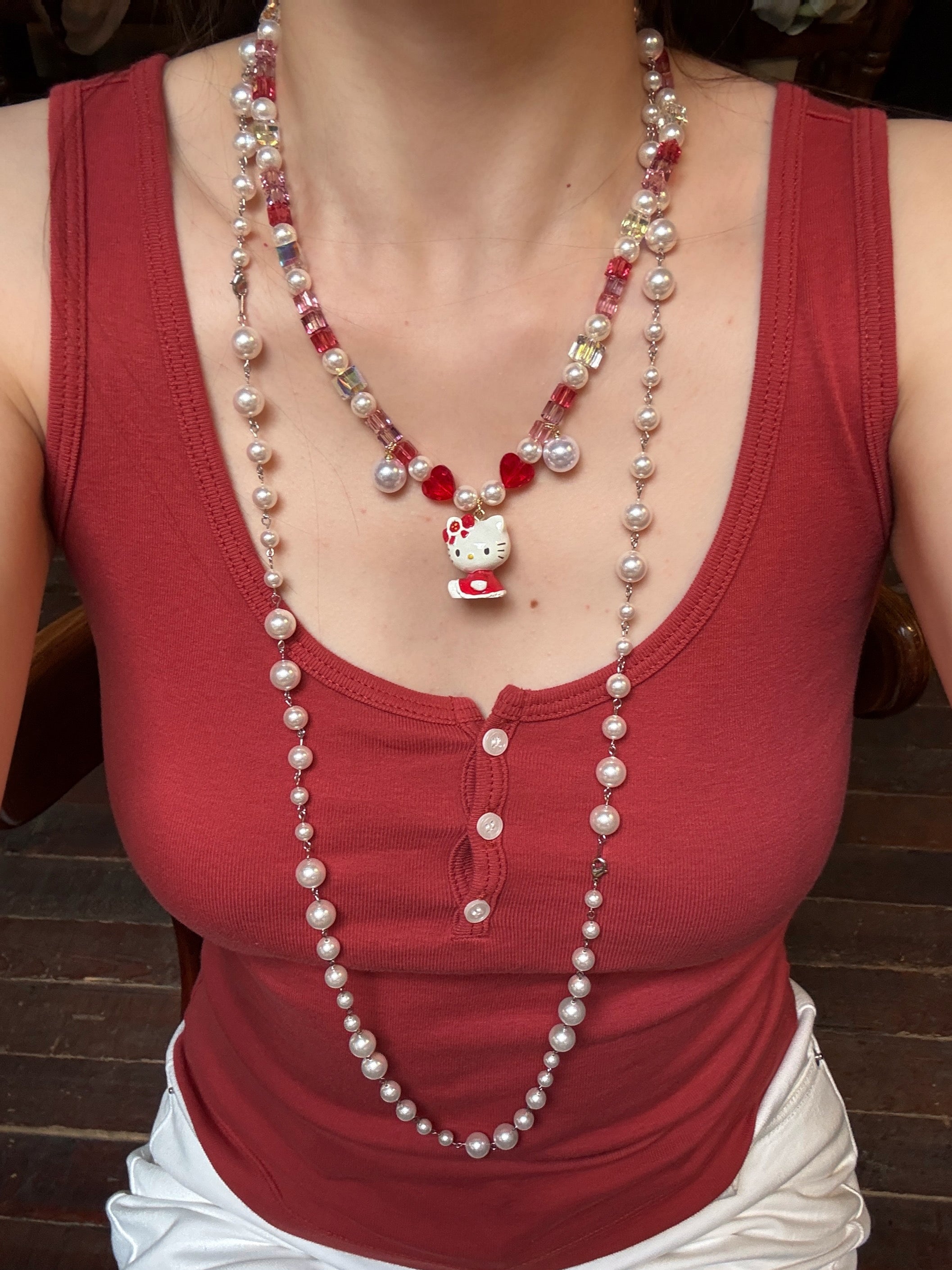 Sweetheart Cat Necklace product photo, handmade charm necklace by Shinora Studio