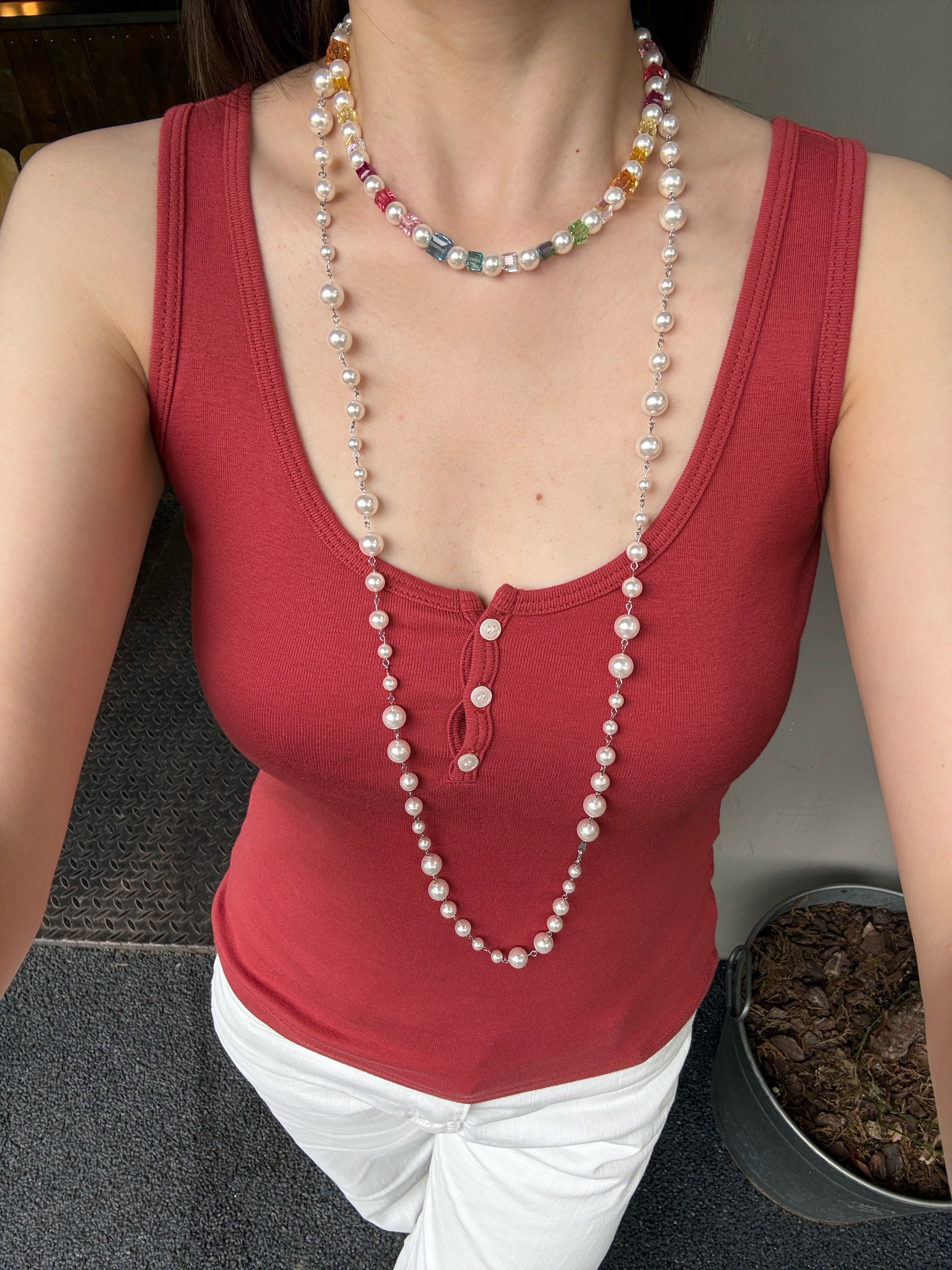 Luxe Layering Pearl (Opera) product photo, handmade charm necklace by Shinora Studio