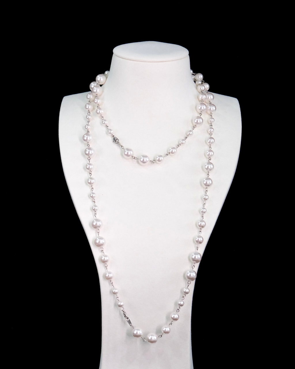 Long pearl necklace with Swarovski pearls in graduating sizes - handmade jewelry by ShinoraStudio