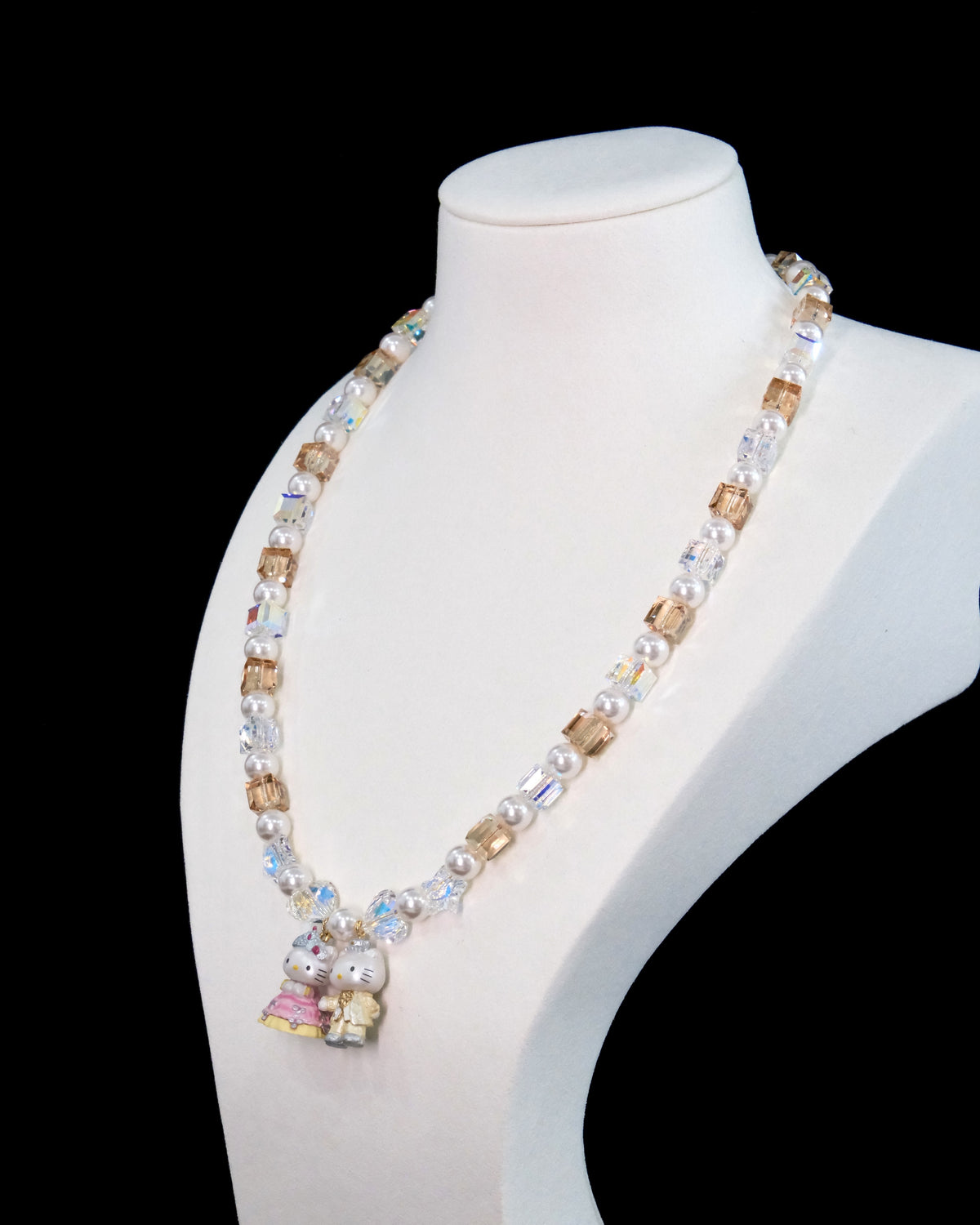 Vintage wedding charm pendants on handmade Swarovski crystal and pearl necklace - unique gift for her