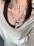 Model wearing Betty Boop vintage charm Swarovski necklace - handmade beaded jewelry by ShinoraStudio