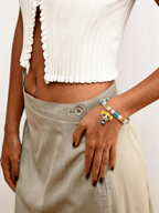 Model wearing vintage Bubbles Powerpuff Girls charm bracelet with Swarovski crystals by ShinoraStudio


