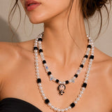 Product photo of Black&White Pearl Charm Necklace by Shinora Studio.