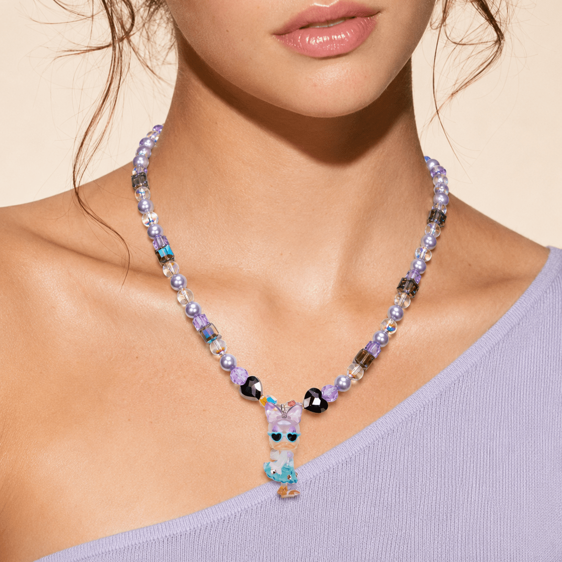 Product photo of Lavender & Blue Duck Charm Necklace by Shinora Studio.