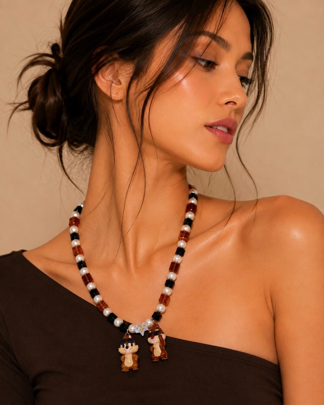Product photo of Retro Sparkle Charm Necklace by Shinora Studio.