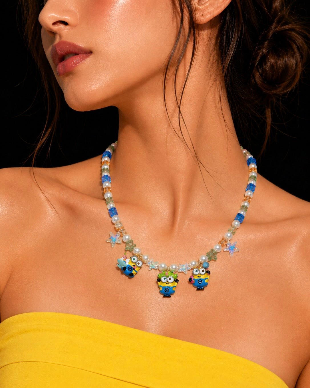 Product photo of Sunshine Trio Charm Necklace by Shinora Studio.