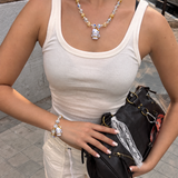 Golden Halo Crystal Cat Charm Necklace
