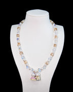 Crystal and pearl charm necklace with wedding-themed vintage charms - handmade beaded jewelry