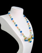 Three vintage charm pendants on handmade Swarovski crystal and pearl necklace - unique gift for her