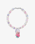 Handmade Swarovski crystal and pearl charm bracelet with vintage pendant - white pink iridescent purple beads