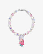 Handmade Swarovski crystal and pearl charm bracelet with vintage pendant - white pink iridescent purple beads