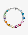 Handmade pastel rainbow Swarovski crystal cube beads and pearl bracelet - Y2K coquette stackable jewelry